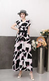 Fongt Light Luxury Retro Sleeveless V-Neck Print Dress Women's Summer Waists Thin Temperament Elegant Famous Dress