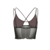 Women's Solid Color Short Tops Cross Bandages Perspective Short Camisole, Sleeveless Navel