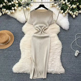 Fongt Dress Women 2025 Spring And Summer New Temperament High-End Side Open Fork Elastic Tight Babes Skirt