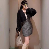 Chic Bandage Long Sleeve Cardigan Mujer Solid V Neck Open Stitch Brief Women Sweaters JAPAN Knitted Y2k Clothes-Outfit