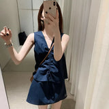 Fongt Kong Style Retro Thin Temperament New Vest Solid Color Simple And Irregular Fashion Shorts Two-Piece Suit Woman