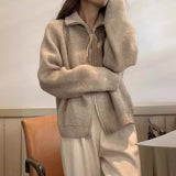 Early Spring Wear New Purple Lapel Zipper Sweater Jacket Women's Knitted Cardigan With Bottomed Jacket-Outfit