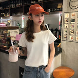 Fongt Cotton 2024 Summer Wear New Pure Cotton Short Style Show Thin Crop Short-Sleeve T-Shirt Women's Slim And Versatile Pure Color Jacket