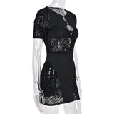 Sexy Zebra Print Cut Out Mesh Transparent Women Mini Dress for Beach Holiday Night Club Goth Party Bodycon Pencil Shorts