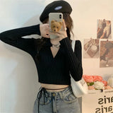 Fongt Strapped Sweater Cardigan Woman Spring 2023 New Hot Girl Exposed Umbilly Knitted Blouse Outside