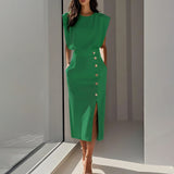 Fongt Elegant Workplace Party Button Dress New Burst