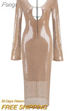 2023 Summer Women's Sexy Deep V Long Sleeve Backless Sequin Long Dress Elegant Luxury Sequin Long Dress Evening