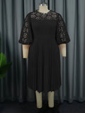 Fongt Lace Lantern Sleeve Dress Elegant Commuter Style Fold Dress Dresses