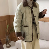 Corduroy Splicing Down Jacket Female 2024 Winter Fashion Design Sense Ling Warm Small Fragrant Wind White Duck Down Coat-Outfit