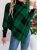 Autumn And Winter Casual Lattice High-Neck Long Sleeve Fight Sweater Christmas Women's