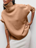 Women Turtleneck Sweater Oversize Long Sleeve Top Autumn Casual Loose Jumper White Thick Warm Knitted Pullovers for Women-Outfit