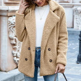 Solid Color Women Winter Spring Loose Warm Coat High Quality Teddy Fleece Button Jacket Female Casual Veste Femme