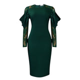 Fongt Women's New Fashion Temperament Lace Splicing Body Sexy OL African Dress
