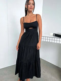 Fongt Women's New Slings Solid Color Waist Dress Low Breast Elegant Women's Big Skirt 246043