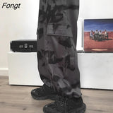 Cargo Pants Tie Dye Harajuku Streetwear Women Wide Leg High Waisted Trousers Punk Oversize Aesthetic Korean