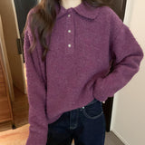 Collar Soft Waxy Solid Color Sweater Women's Autumn And Winter New Thin Loose And Lazy Warm