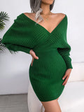 2025 Sexy Crossing V-Neck Battender Bags Sweater Dress Women's