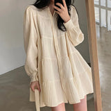 Solid Color Folded Loose Puff Sleeve Blouse-Outfit