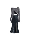 Sexy Hollow Out Irregular Knitted Top Long Sleeved Korean Style Split Pullover Thin Sweater Ladies New Autumn