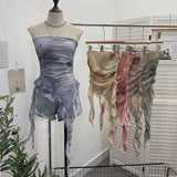 Fongt Dyed Lotus Leaf Edge Mesh Shaft Irregular Ribbon Thin Belt Wrapped Bra Vest Top 9956
