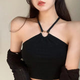 Fongt Temperament Sexy Female Knitting Irregular Slimming Sling Vest Hanging Neck Cross Pure