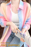Summer Women Sunscreen Clothes Rainbow Shirt Thin Loose Lady Chiffon Blouses Long-sleeve Elegant Top Beach Shirts