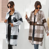 Women's Clothing Station Autumn And Winter Grid Single-Breasted Long Windbreaker Coat-Outfit