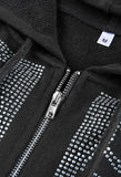 Rhinestone Skull Zipper Hoodie-Outfit