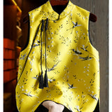 Imitation Silk Brocade Vest Women's Spring New Original Design Retro Embroidery Chinese Style Buckle Blouse-Outfit