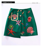 European Spring Summer Runway Fashion Skirt Women's High End Green Shell Print Pocket Beaded Pencil Skirt 703-0-Outfit