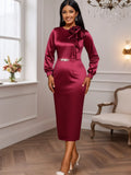 Fongt Three-Dimensional Floral And Vertiny Dress Elegant Temperament To Pack The Party Party Long-Sleeved Dress Dress Dress Dress