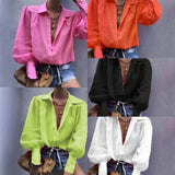 Fongt New Loose Long-Sleeved Suit Collar Shirt Lady Top