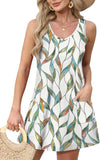 Fongt Summer Beach Loose V-Neck Sleeveless Pocket Dress Vest裙