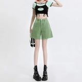 Fongt Denim Shorts Female Summer Thin 2024 New Design Sense Small High Waist Show Thin Wide Leg Five Split Pants-Outfit