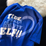 High Street Fashion Letter Printing T Shirts Klein Blue Cotton Oversized Short Sleeve Tops Harajuku Unisex Casual