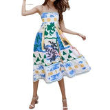 Fongt 2024 New Women's Sleeveless Strapless High-Waisted Print Long Strap