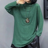 Sequined Pullovers Casual Pile Collar Female Clothing All-match Solid Color Spring Autumn Korean Commute Loose T-shirt-Outfit