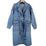 Autumn Loose Denim Windbreak Women Personality Jeans Trench Coat Long Sleeved Single Breasted Outerwear with