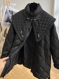 Winter Vintage Small Fragrance Jacket Women Warm Parka Oversized Cotton Padded Jacket Belt Female Windproof