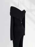 Fongt Mall With The Advanced Sense French Inclined Shoulder Long Sleeve T Shirt Pure Body Early Spring New Black One Word Shoulder Coat Female-Outfit