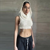 Fongt 2025 Fashion Trend Women's New Hooded Sleeveless Umbilly Knitted Solid Color Sweater
