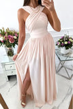 Wise Hot Style Summer Sleeveless Neck Open Back Slit Dress Women's Wear-Outfit