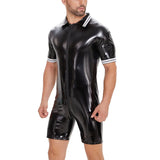Fongt Plus Size Men's PVC Bright Leather Onesie Sexy Zipper Open Gear Onesie Leather Pants Size Accurate-Outfit