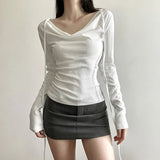 2024 Winter New Women's Solid Color Slimming Fashion Sexy V-Neck Long Sleeve Strap