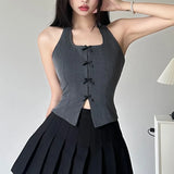 Suit Style Bow Tie Waist Irregular Neck Waistcoat Solid Color Full-Color Bare Back Sexy Sweet And Spicy Sling-Outfit