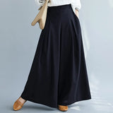 Women Elastic Waist Wide Leg Pants Loose Autumn Trousers Culottes Elegant Office Ladies Casual Palazzo Work