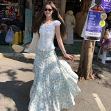 Fongt Unique Design Feel Beautiful Flowers Tight Waist Skirt Women's Summer Small Fashion A-Word Dress