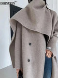 2024 Autumn And Winter New Shawl Scarf Collar Double-breasted Solid Color Women's Double-sided Woolen Belt Coats TH5394-Outfit