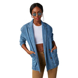 Fongt Retro Light Color Heavy Industry Wash Denim Blazer-32137-Outfit