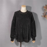New 2022 Fake Mink Cashmere Spring Autumn Women Sweater Pullovers Oversized Vintage Knitwears Wild Lady Tops